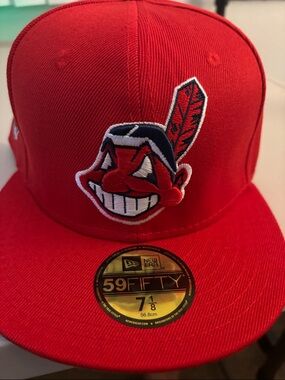 New Era Red Fitted Cap with Embroidered  7 1/8